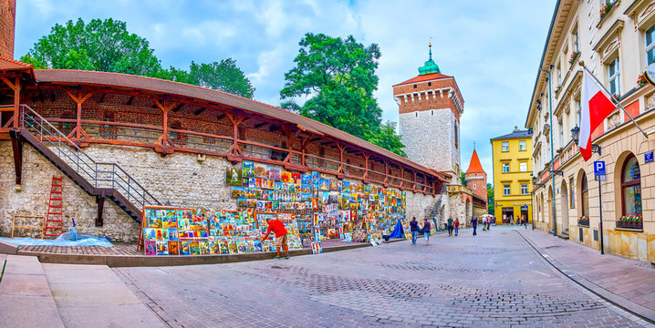 The outdoor art market in old town of Krakow, Poland