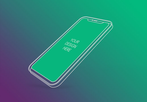 Wireframe Smartphone Screen Mockup with Transparent Background