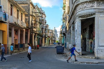 Havana Cuba Typical street with colorful houses