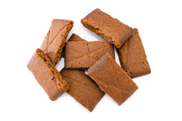 Tasty cookies with jam on a white background.