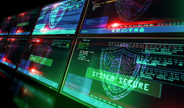 Cyber Security With Shield Symbol Alert On Screen