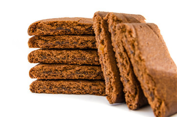 Tasty cookies with jam on a white background.