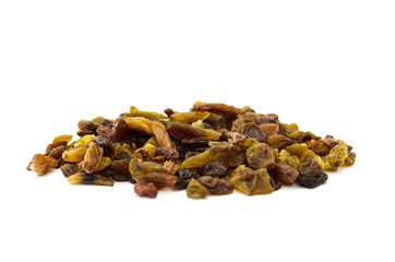 Long light raisins on a white. Natural product.