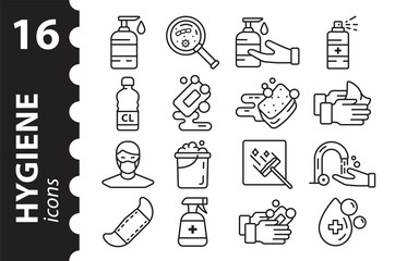 Fototapeta premium Set of Hygiene icons in a modern flat style. Simple vector illustration.