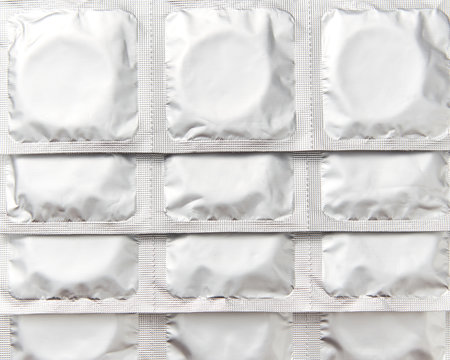 Close up condoms background in packing.