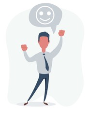 Casual business man happy excited hold hand fist up shouting, young handsome guy full length isolated background. Vector flat design illustration.