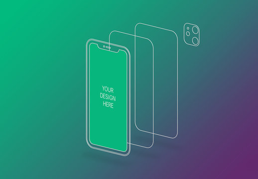 Wireframe Smartphone Screen Mockup with Transparent Background