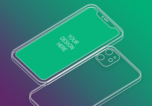 Wireframe Smartphone Screen Mockup with Transparent Background
