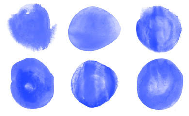 Circle blue watercolor brushes for painting. Vector set of brushes
