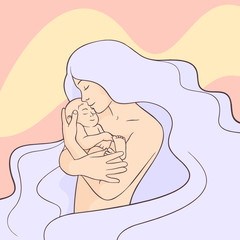 Mother with baby, cartoon vector image.
