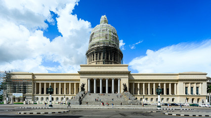 HAVANA CUBA High resolution view of downtown Havana Capitol building during restoration with sunny blue sky