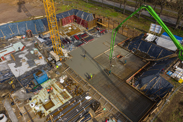 Aerial view of foundation pouring for building a house