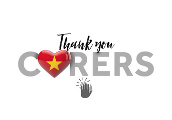 Thank you carers message with Vietnam heart flag. 3D Render