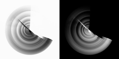 Set of monochrome images of a rotating part or spring. 3D illustration generated on a computer.