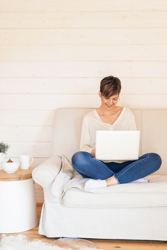 Happy woman working from home