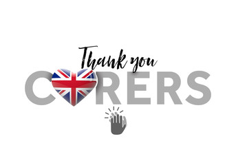 Thank you carers message with United Kingdom heart flag. 3D Render