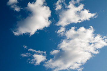 Blue sky with white fluffy translucent clouds