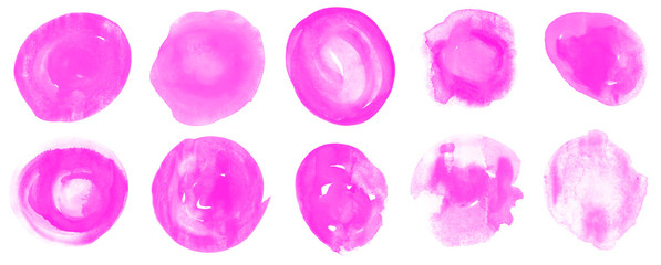 Set of beautiful pink circle watercolor blot brushes