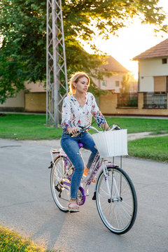 Young woman driving a bicycle