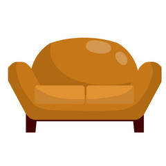 Brown sofa with pillows. Soft furniture. Modern interior. Element of Living room. Place to rest. Cartoon flat illustration.