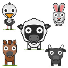 Cartoon farm animals series in flat style