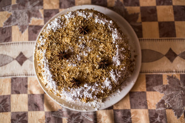 .homemade baked cake on the table.