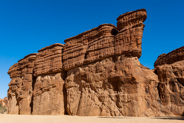 Labyrithe of rock formation called d'Oyo in Ennedi Plateau on Sahara dessert, Chad, Africa.