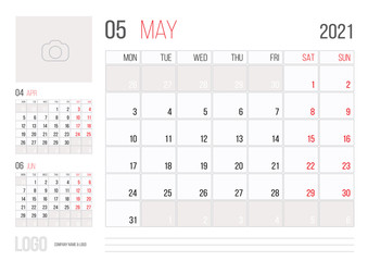 Calendar 2021 planner corporate template design May month