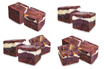 Chocolate cream cheese brownie cake on a white isolated background