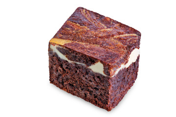 Chocolate cream cheese brownie cake on a white isolated background