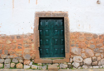 Cathedral door, in the Chinchero district, high in the Andes of Peru