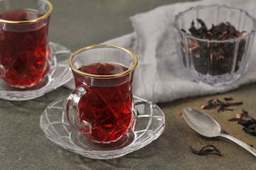 karkade tea -  red tea in Turkish cups