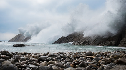 Amazing wave crush on the coastline