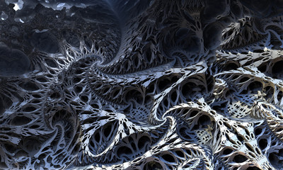 Steel 3d fractal with sharp ends similar to branches. 3d illustration