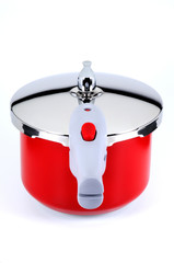Pressure cooker side view red color