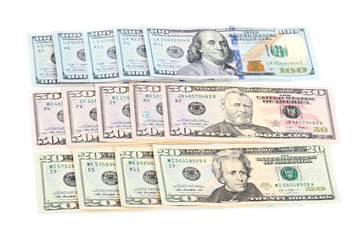 dollar bills on white background 