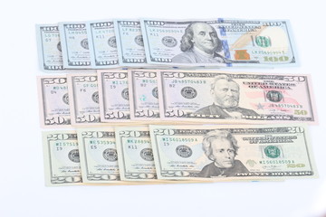 dollar bills on white background 