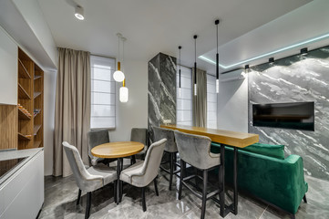 Interior design of a modern kitchen studio in a contemporary style