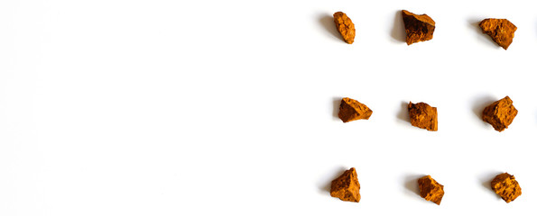 chaga mushroom. broken pieces of birch tree chaga mushroom for brewing natural medicinal detox tea,...