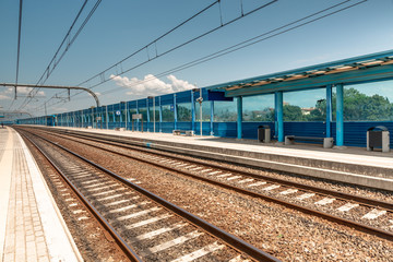Fototapeta na wymiar blue platform in summer time