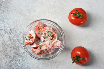 fresh tomato salad with dill and sour cream