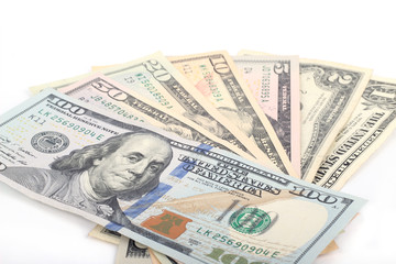 dollar bills on white background 
