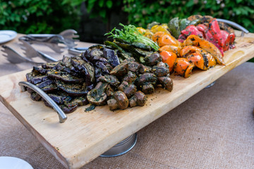 grilled vegetables on buffet tray