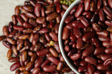 Raw cereals or beans in glass jars close up. Vegan and vegetarian food. Close up.