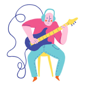 Guitarist playing with headphones