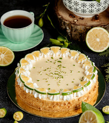 lime cake decorated with lime slices