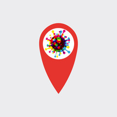 location point Coronavirus COVID-19 . Virus bacteria Coronavirus nCoV, map pin locator - 337100877