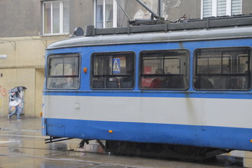 Fototapeta na wymiar Tram in the downtown of Krakow