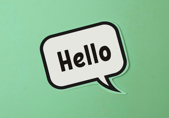 hello on a white message cloud on a turquoise background