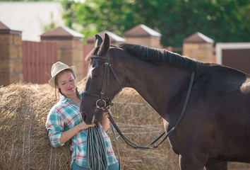  Woman and horse. Close up